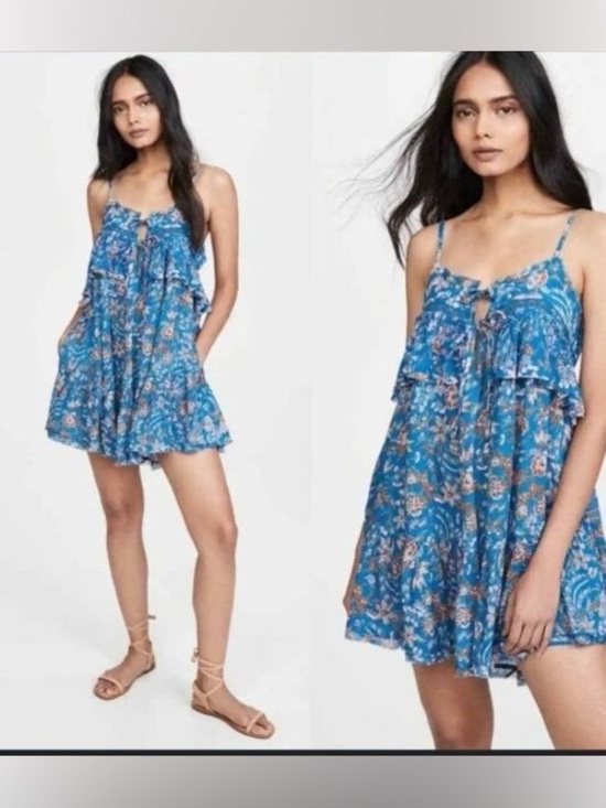 Free People Dresses & Skirts - Free People Take Me With You Ruffle Mini Dress in Blue Fruit Punch Combo
